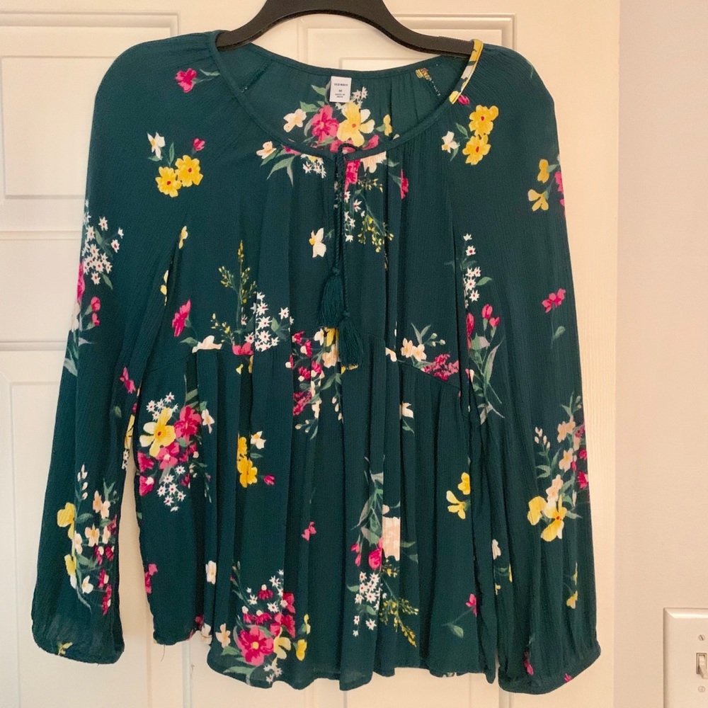SOLD Boho blouse. Teal w floral designs.PRICE DROP!!